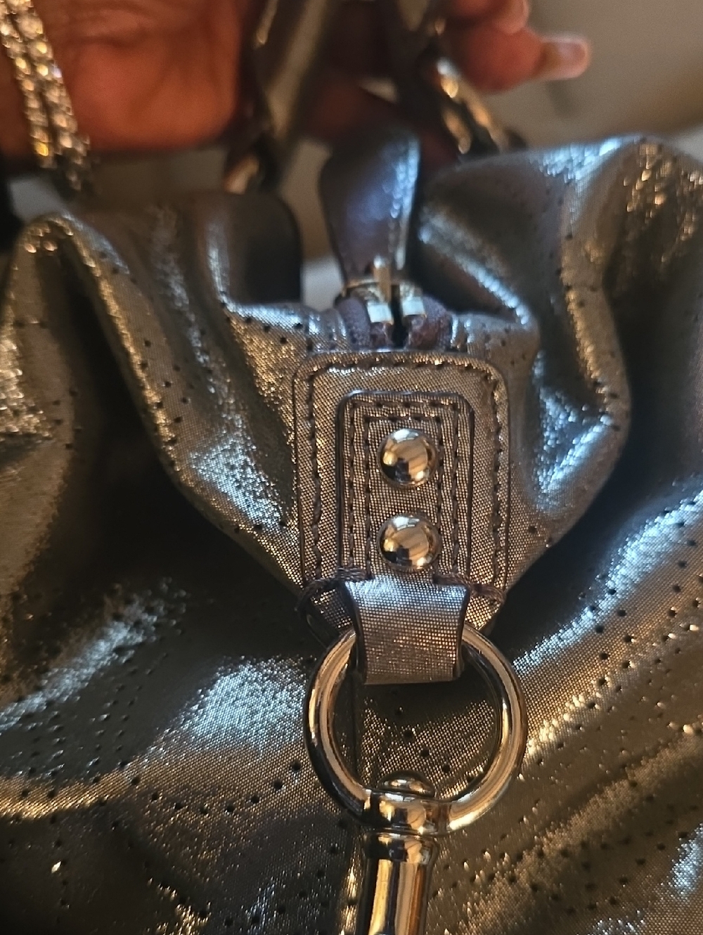 Coach Metallic Black Leather Satchel - Picture 5 of 9